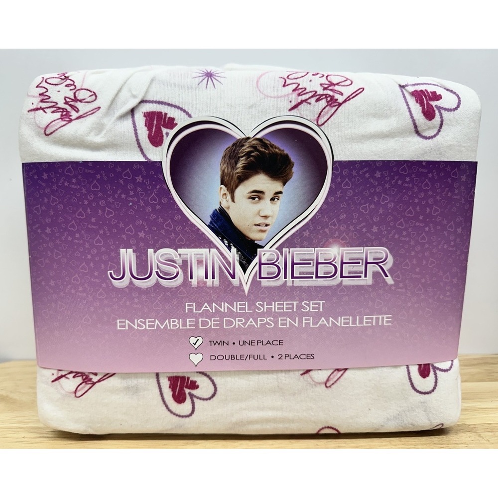 Justin Bieber Twin Bed Sheets Cotton Flannel Sheet Set 2013 White Hearts